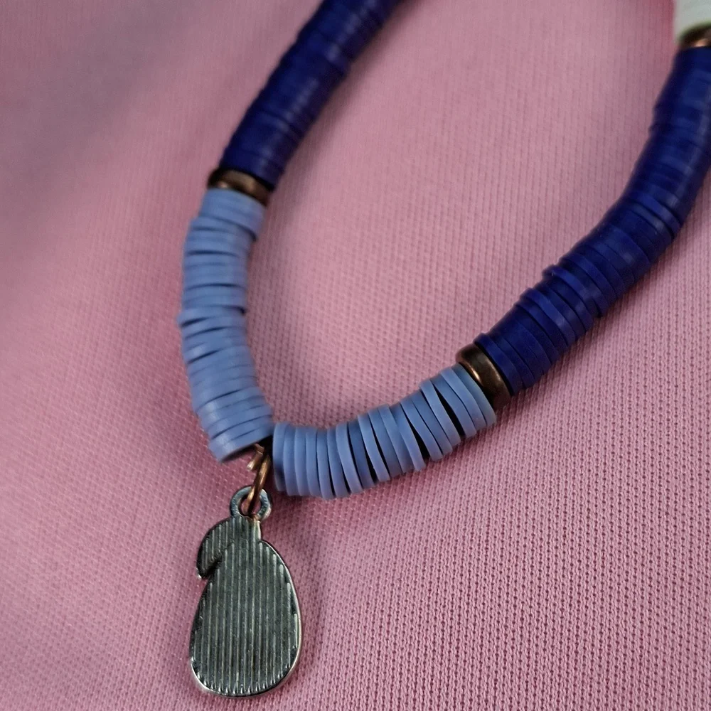 Avocado Charm Beaded Bracelet in Blue, White & Lime